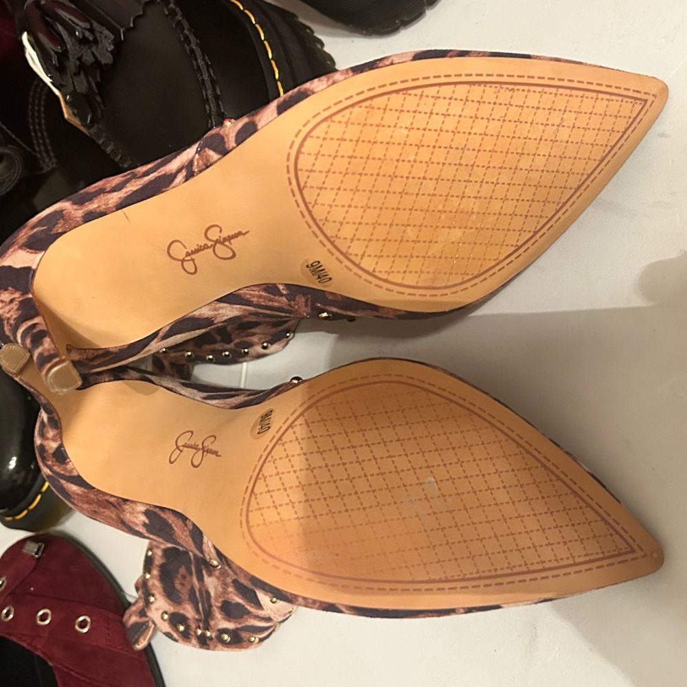 New Jessica Simpson Size 9 Leopard Print Gold Studded Ankle Boots Back Zip Up - Picture 10 of 11